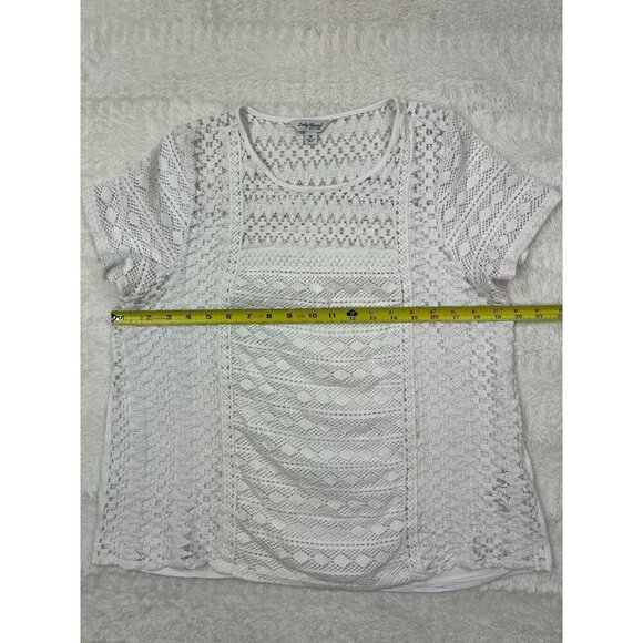 Lucky Brand Crochet Front Short Sleeve Shirt Medium Sheer White - Picture 6 of 6